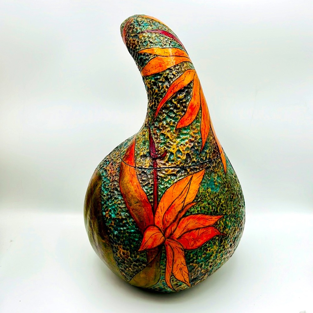 “ Bird of Paradise with lid ” Original Gourd Art Vessel Kristina Simkins ©2013